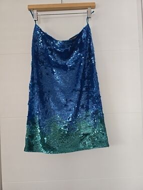 French Connection Sequin Mini Skirt Blue Ombre Green Teal Size 4 Sparkle Party